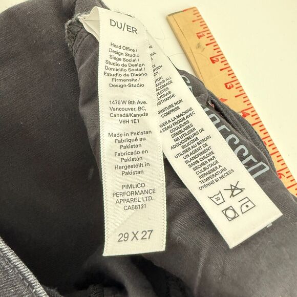 DUER Jeans Womens 29x27 Midweight Denim High Rise Straight Aged Black Button Fly - Picture 9 of 12